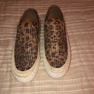 WONENS SLIP ON JEWLED LEOPARD SHOES